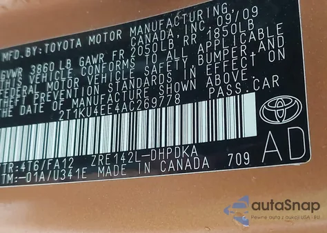 2010 Toyota Matrix from USA, damaged, VIN 2T1KU4EE4AC269778